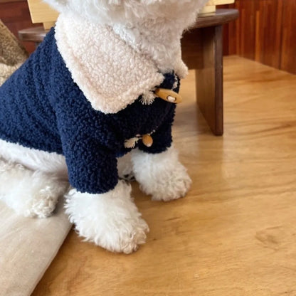 Fashion Autumn Winter Dog Warm Clothes Thickened Windproof Dog Hiking Jacket Horn Buckle Cute Dog Bodysuit for Small Medium Dog