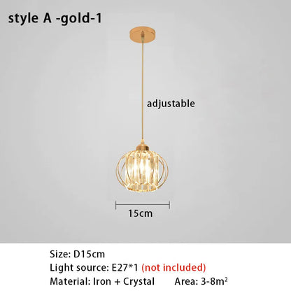 Crystal LED Pendant Lights For Dining Room Living Room Nordic Black Iron Shade 1/3 Lights Kitchen Decor Hanging Ceiling Lamp
