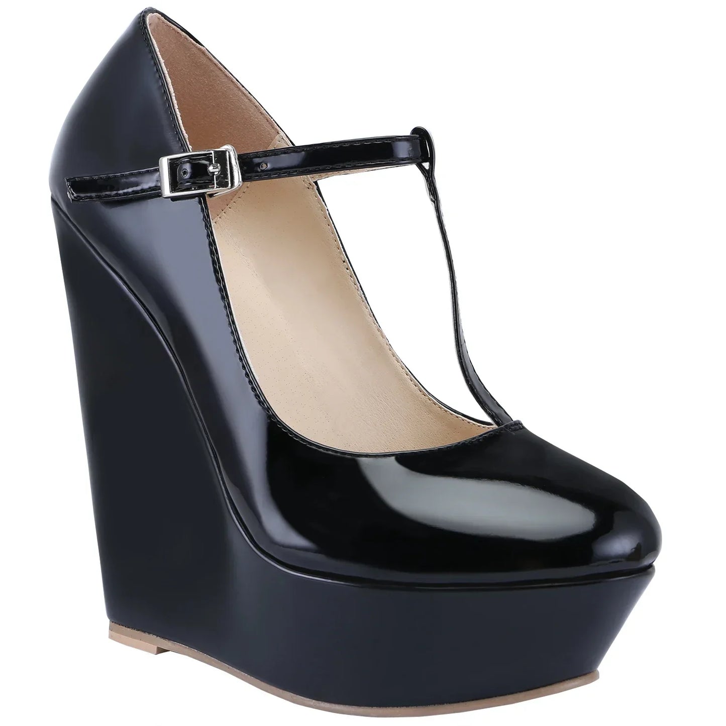 Women Pumps 2026 New Autumn Winter 14cm Round Toes Platform Wedge High Heels T-Strap Gladiator Ladies Dress Party Wedding Shoes
