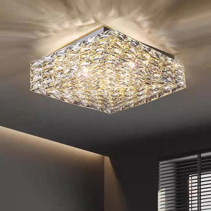 Modern Nordic Luxury Crystal LED Ceiling Light Gold Chrome Flush Mount Lamp for Living Dining Room Bedroom Home Decor Lighting