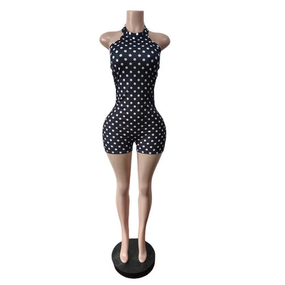 Polka Dot Retro Playsuit for Women Rompers Y2K Club Party Halter V-neck Backless Skinny One Pieces Jumpsuit Combishort Femme