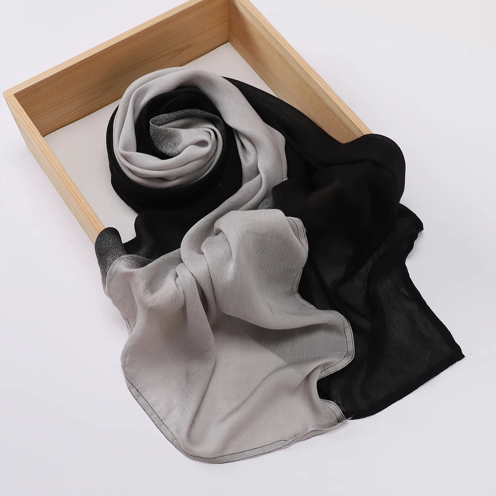 New Gradient Color Hijab Two Color Scarf Tie-Dye Cotton Shawls Muslim Women Wraps Headband Islamic Turban Foulard