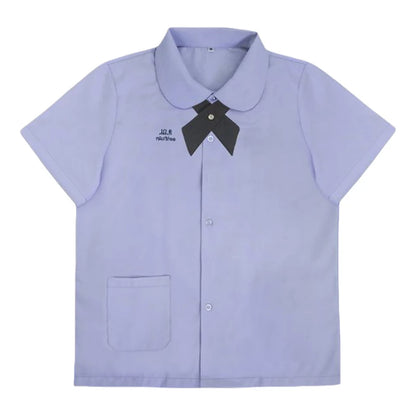Men/Women JK Uniform Thai Style School Uniforms Short Sleeve White Shirt/Light Purple Shirt Preppy Style Pleated Skirt w/bow Tie