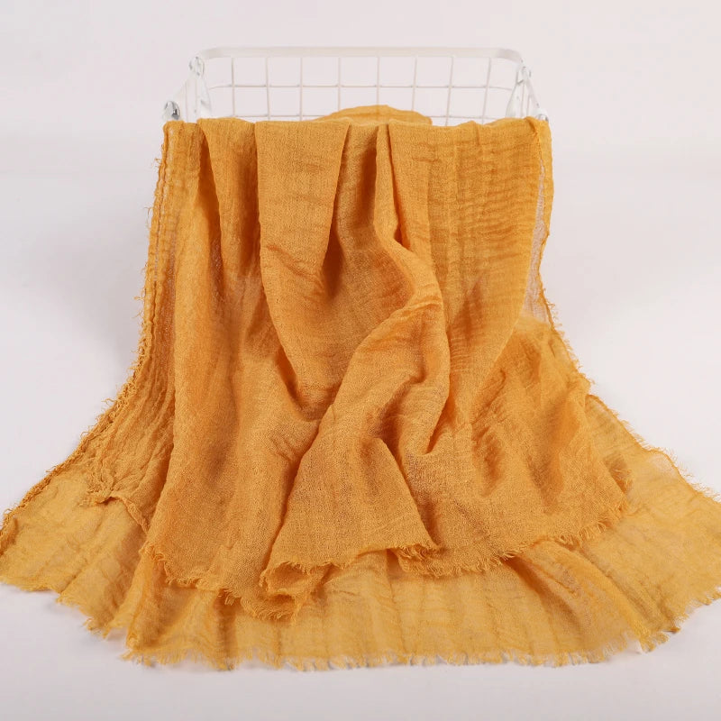 Ramadan Cotton Crinkle Headband Veil Scarves Women Solid Color  Head Wraps Long Scarves Turban Headband Muslim Fashion Headscarf