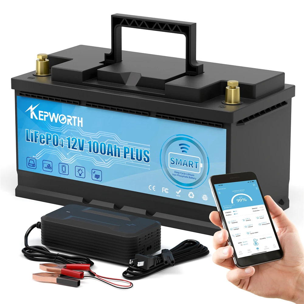 12V LiFePO4 Battery Pack 100 120 135 200Ah for Golf Cart RV Campers Off-Road Built-in Bluetooth 6000 Cycles Lithium Power