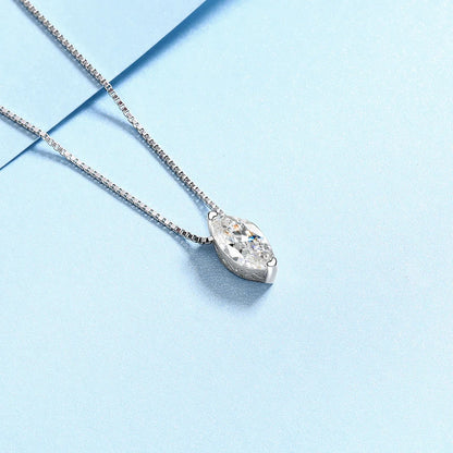 Tezzc 1ct Moissanite Necklaces for Women Marquise Shape Pendant s925 Silver with Gold Plated Party Necklace Chain Jewelry