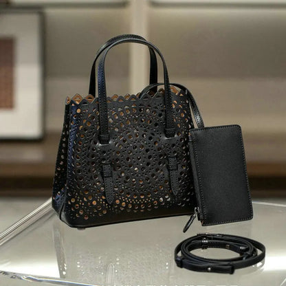 Brand Designer Luxury High Quality Mini Cowhide Shoulder Handbags 2025 Hollow Fashion Large Capacity Genuine Leather Bucket Bag