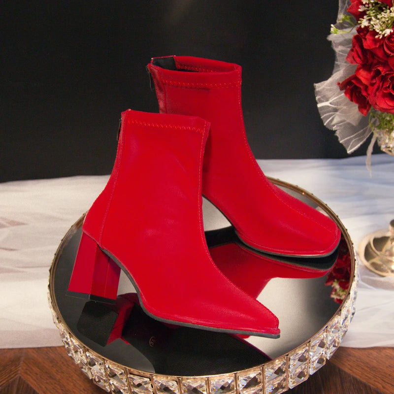 Big Red Boots Woman Shoes Wedding Bride Elegant Boot and Ankle Boots for Women Chunky Fashion Luxury Fashion High Heels on Offer