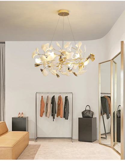 Modern Ceramics Chandeliers Home Ginkgo Biloba Decoration Villa Living Room Lighting Pendant Lamps Indoor Hanging Lights Fixture