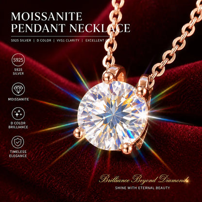 1.0ct VVS1 D Color Moissanite Necklace 18K Gold Plated S925 Sterling Silver Fine Jewelry Certificate Included for Women