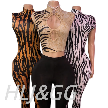 HLJ&GG Autumn Stripe Print Backless One Piece Jumpsuits Women Round Neck Long Sleeveless Slim Playsuits Sexy Overalls Streetwear