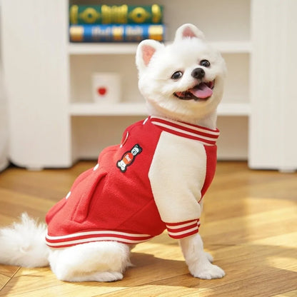 Winter Warm Puppy Coat with D Ring Button Pet Outdoor Jacket Cat Supplies Fleece Clothing Baseball Uniform Sport Suit