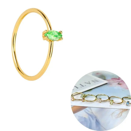 24K Gold Plated Colorful Crystal Gold Rings Turquoise Engagement Wedding Anniversary Ring Light Luxury Fashion Jewelry Gifts A40