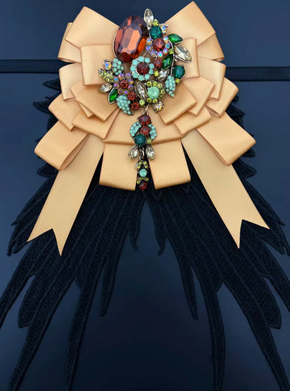 Luxury Rhinestone Mesh Wing Bow Brooch  Elegant Banquets Dress and Wedding Shirts Lapel Flower Bow Tie  Unisex Gift Accessory