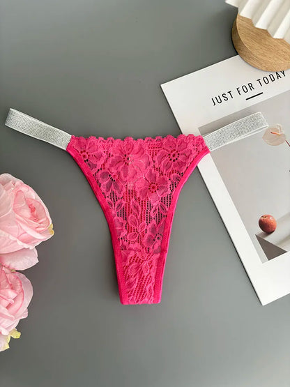 Custom Thong Letter Name G-String Sexy Lace Panties Women Flash Silver Belt Fashion Knickers Girlfriend Hot Wife Holiday Gift