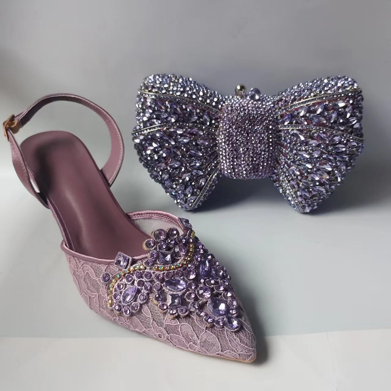 INSIGHTLINK Lady Stones Shoes and Bag Sets for Evening Purses Party Rhinestone Luxury Heels Sandals Set for Party Elegant Pumps