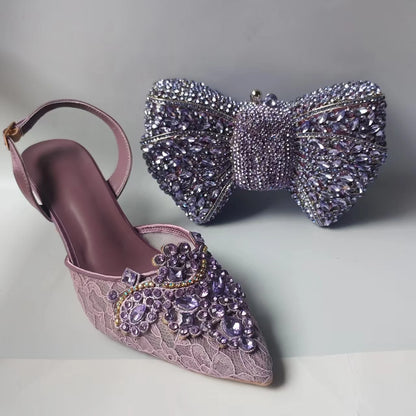 INSIGHTLINK Lady Stones Shoes and Bag Sets for Evening Purses Party Rhinestone Luxury Heels Sandals Set for Party Elegant Pumps