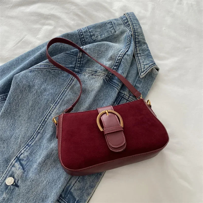 Woman Faux Suede Underarm Shoulder Bag Zipper Fastener Fashionable Cross Body Bags for Small Square Bag Suitable Daily Outfit