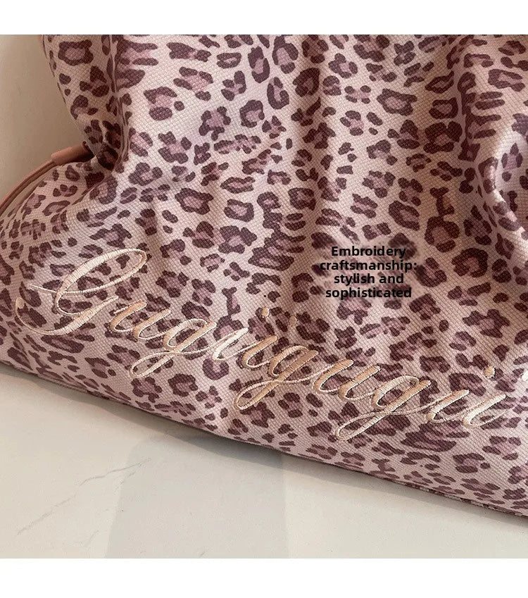 Brand Women's Shoulder Bag Y2k Fashion Sweet Polka Dot Handbag Korean Casual Versatile Leopard Print Brown Frosted Tote Bags