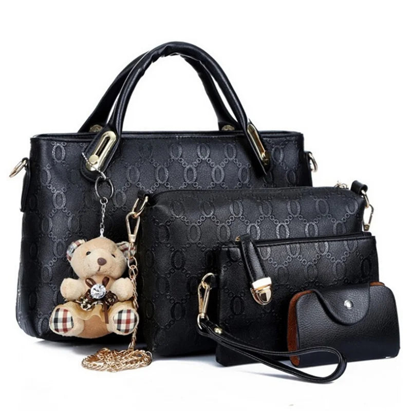 Multifunction 4pcs/Set Women Bag PU Leather Luxury Designer Bags Handbag Messenger Bag Shoulder Bag Wallet Bags Storage Bag