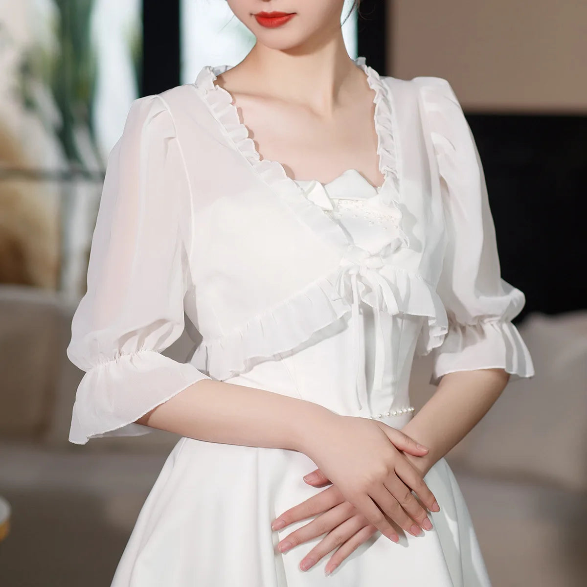 Spring, Summer, and Autumn Chiffon Lace Up Shirt, Shawl, Camisole, Thin Design, Sexy Solid Color, Loose Fit, Sweet Matching, Wed