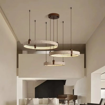 Artistic High-End Natural White Stone Dimming Function Wood Decoration Dining Room Living Room Exhibition Hall LED Modern