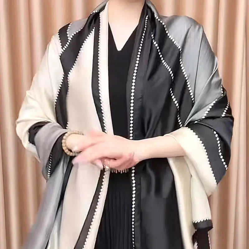 Designer Almond Blossoms Printed Silk Scarf Women Luxury Sun Protection Shawl Ladies Summer Beach Pareo Sarong Travel Wrap 180cm
