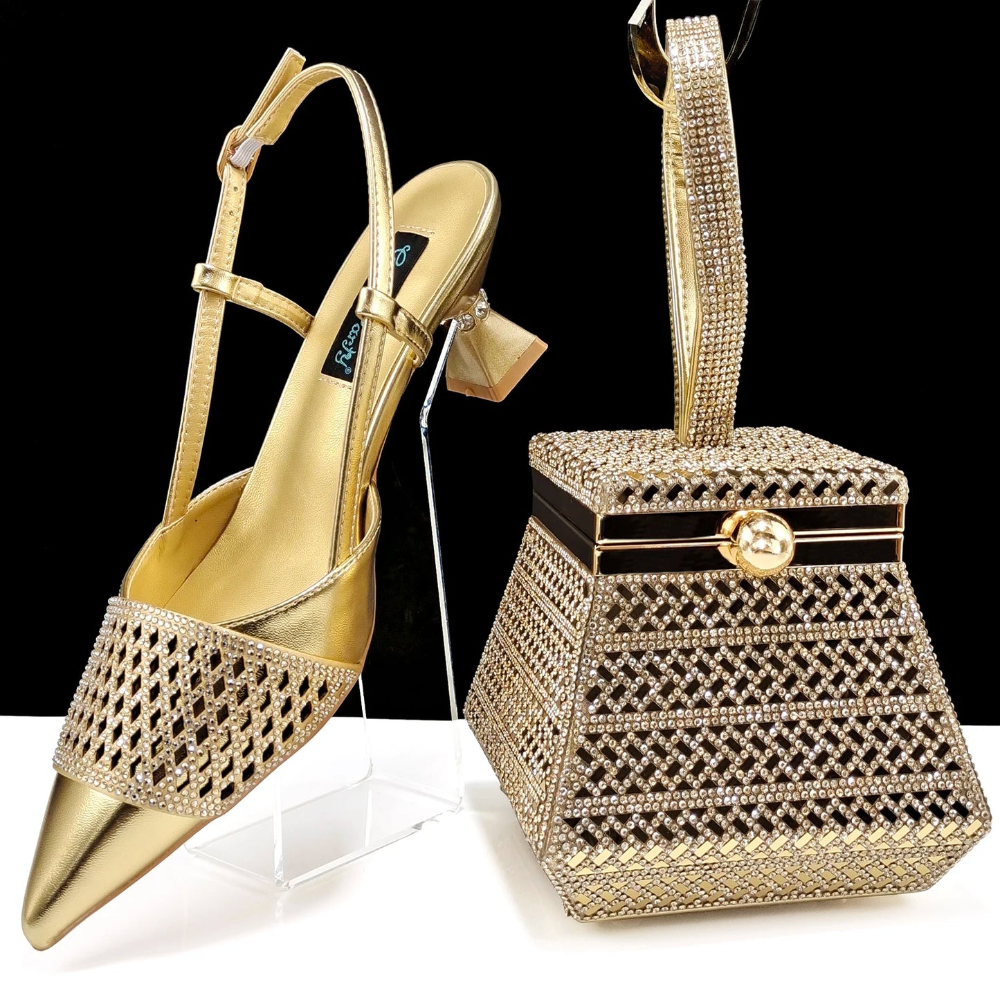 Fashion Three-Dimensional Hard Bag Sequins Decoration Lady Fashion Elegant Shoes and Bag Set Women Shoes