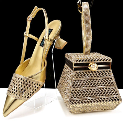 Fashion Three-Dimensional Hard Bag Sequins Decoration Lady Fashion Elegant Shoes and Bag Set Women Shoes