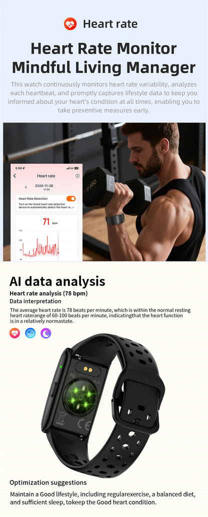 2026 No Screen Smart Watch for Men Women Fitness Tracker Heart Rate Blood Pressure Monitor HRV Sleep Sport Health Smart Bracelet