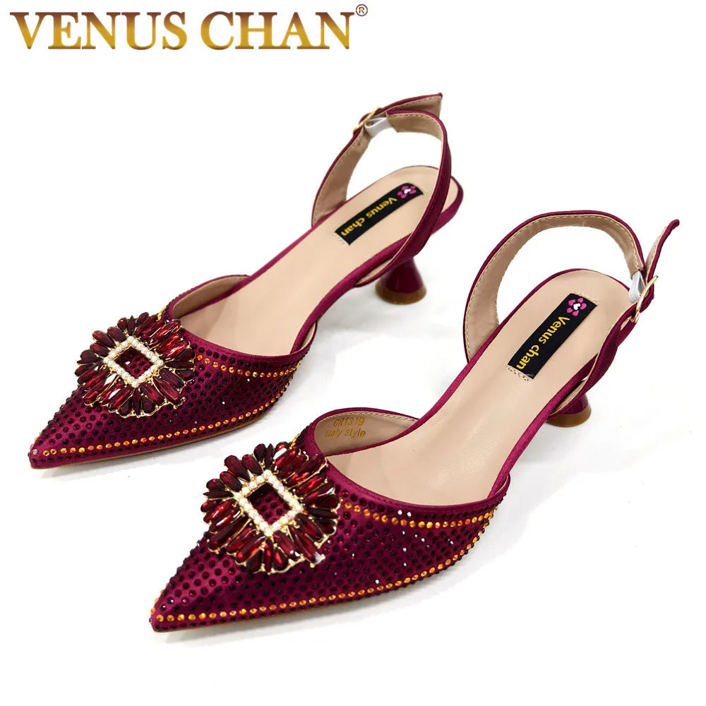 Latest Elegant Wedding Italian Diamond Design Shoes Women's African Party Shoes Crystal Shoes High School High Heels