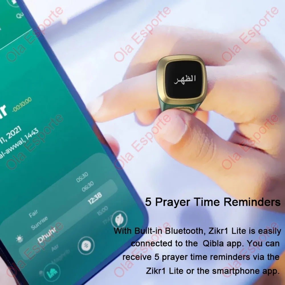 2026 Qibla Smart Zikr Ring Praise Tasbih Tally Electronic Digital Counter for Muslims 5Prayer Time Vibration Reminder Waterproof