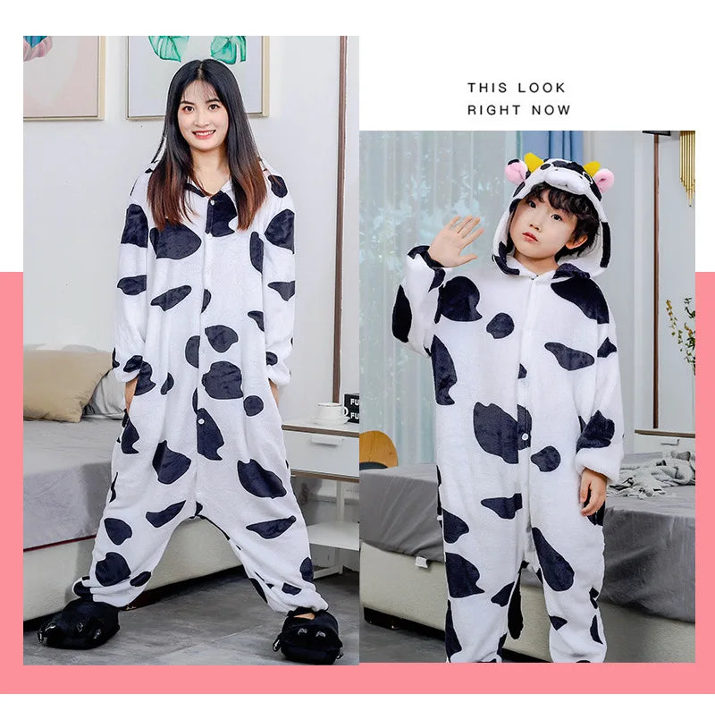 Adults Cow Cartoon Pajamas Animal Onesies Cosplay Costumes Jumpsuit Hooded Sleepwear Halloween One Piece for Performing
