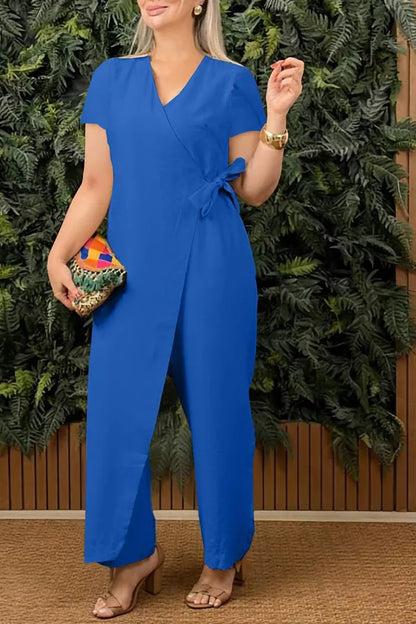 Female Casual Jumpsuit V-Neck Sleeveless Lace-up Jumpsuits For Women Fashion Office Holiday Womens Clothing Jumpsuits Summer New