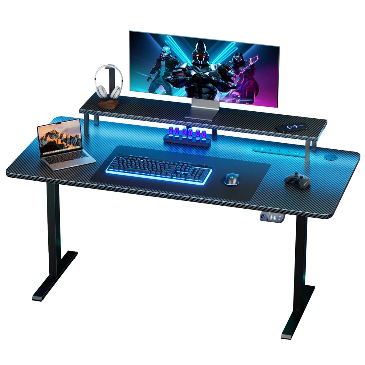 FRODROVIA 47/55/63 inch Electric Height-Adjustable Office Desk, Large Sit-Stand Gaming Desk With Power Outlet, Memory Height PC Desk