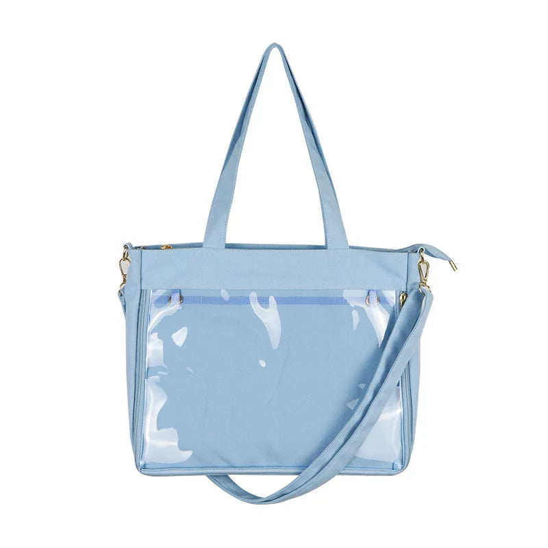 Big Ita Bag Black with Insert Japanese Cute Clear Women Double Straps Girls Kawaii Transparent Shoulder Bag Purses and Handbags