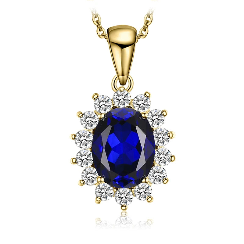 JewelryPalace Princess Diana Created Blue Sapphire Ruby Simulated Emerald 925 Sterling Silver Pendant Necklace for WomenNo Chain