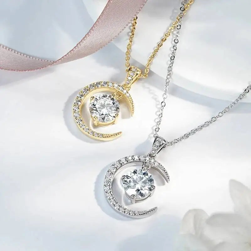 2CT D Color Moissanite Star Moon Pendant Necklace For Women 925 Sterling Silver Luxury Sparkling Jewelry Party Gift