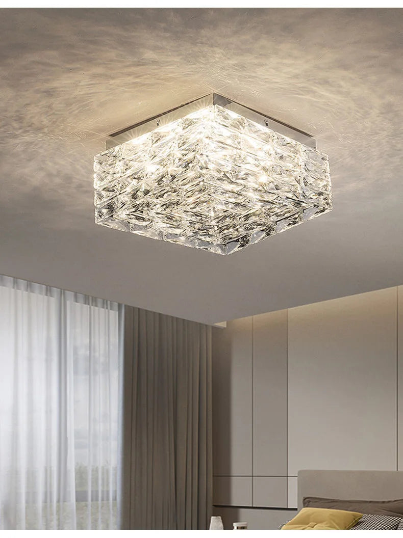 Modern Nordic Luxury Crystal LED Ceiling Light Gold Chrome Flush Mount Lamp for Living Dining Room Bedroom Home Decor Lighting