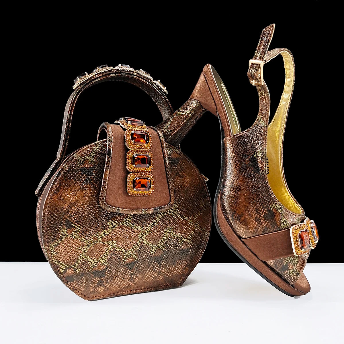 doershow High Quality African Style Ladies Shoes And Bags Set Latest orange Italian Shoes And Bag Set For Party   SMM1-1