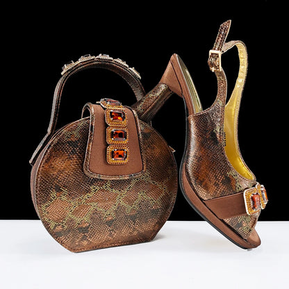 doershow High Quality African Style Ladies Shoes And Bags Set Latest orange Italian Shoes And Bag Set For Party   SMM1-1