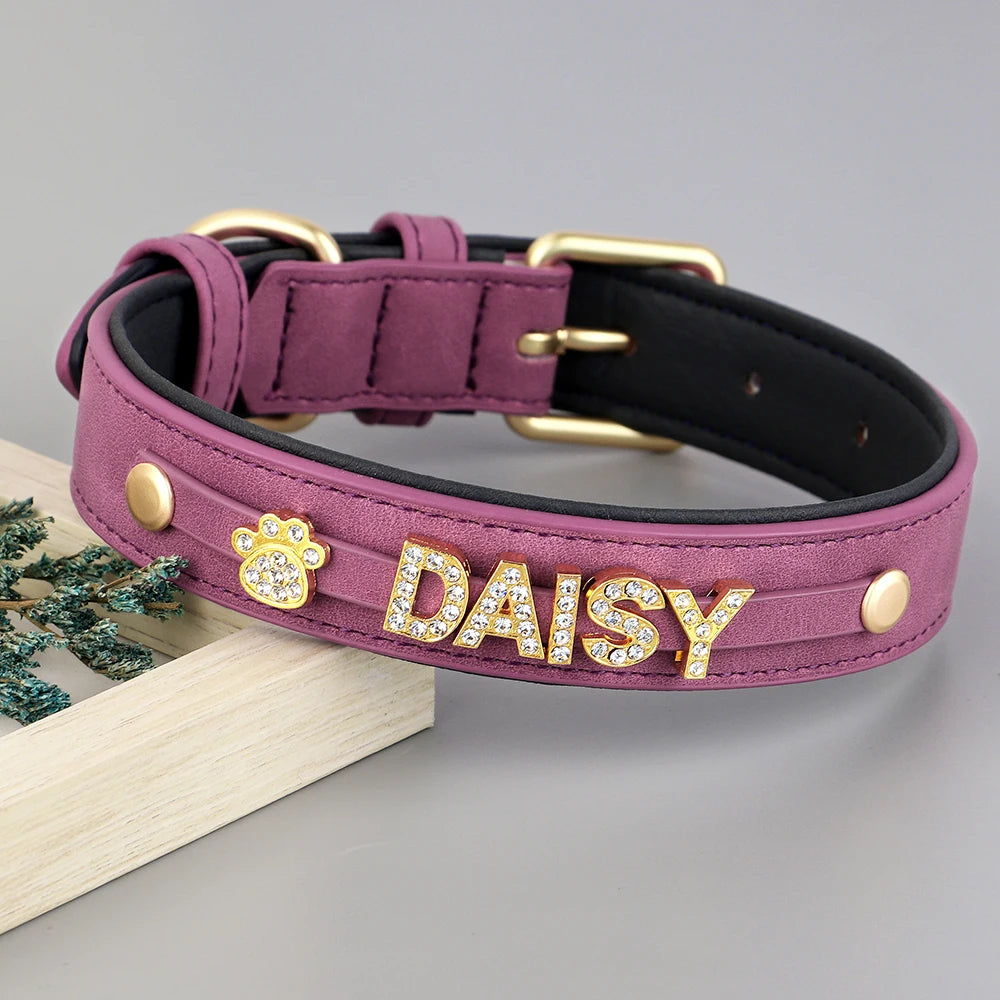 Customized Leather Dog Collar DIY Personalized Small Medium Dogs Chihuahua Pitbull Necklace Free Name Charms Pet Accessories