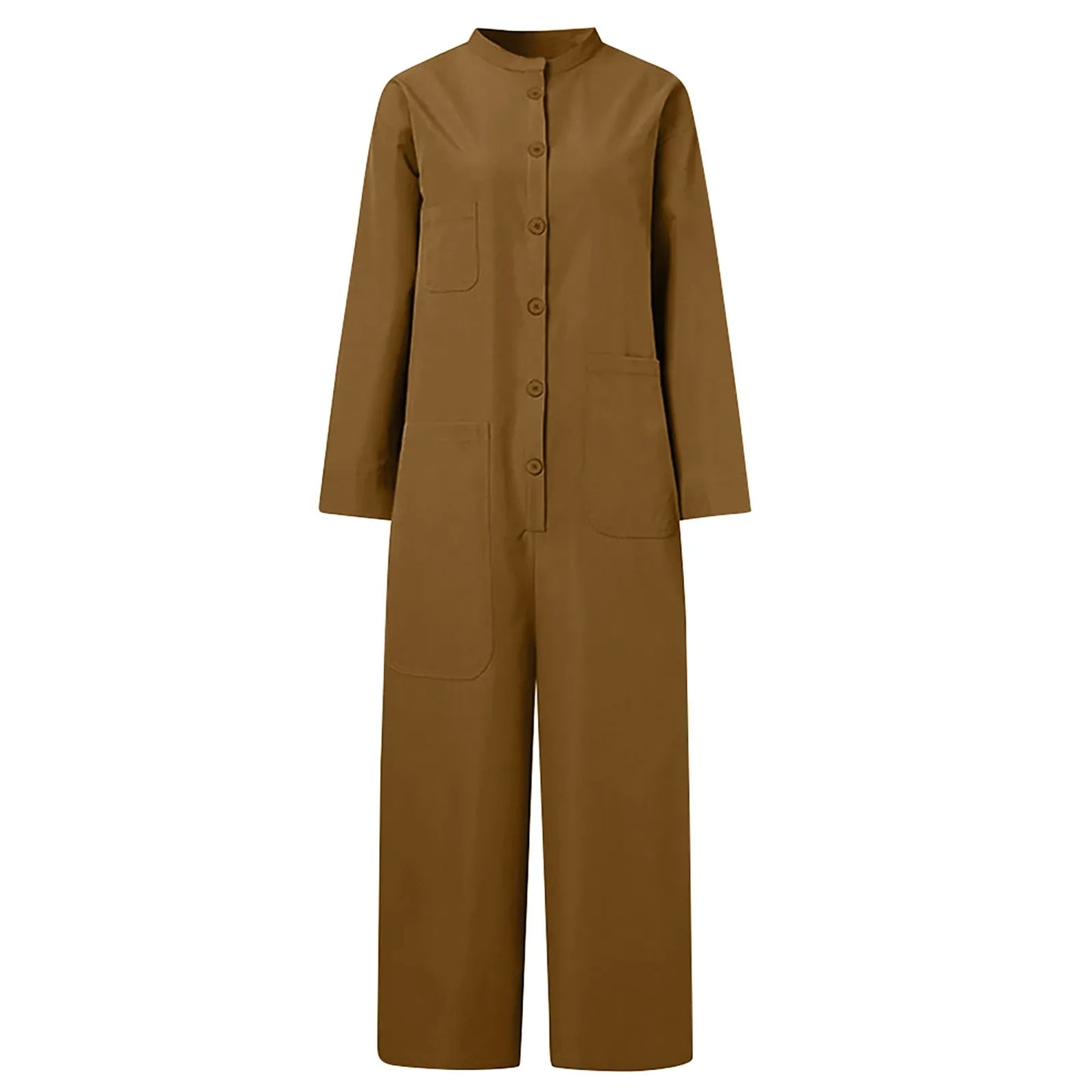 Women Jumpsuit 2024 Female Oversized Romper Autumn Loose Pockets Overalls Casual Solid Stand Collar Bottom
