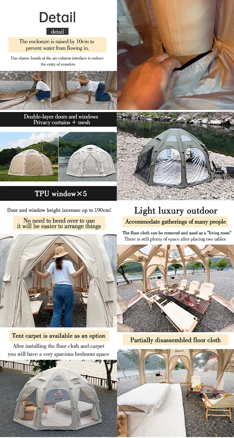 Coody Dome Army Green Geodesic Inflatable Air Tent Large Durable Family Travel Outdoor Glamping Shelter