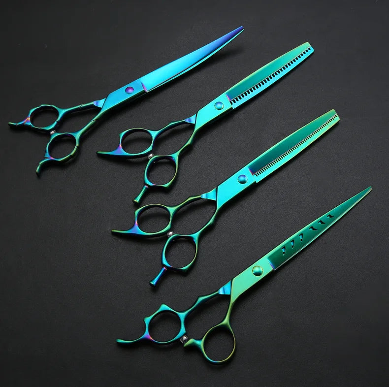 Fenice JP440C 7/7.5 Inch Professional Pet Dogs Grooming Scissors Kits Straight Curved Thinnier Chunker Shears Set For Dogs