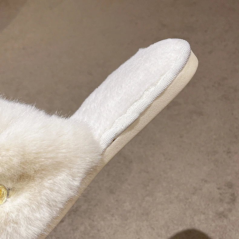 Love Chain Fluffy Women's Slippers Home Fashion Luxury Designer Shoes Woman Autumn Winter Faux Fuzzy Fur Slides Indoor Elegant