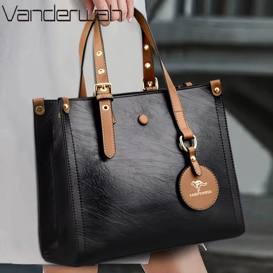 Genuine Soft Pu Leather Handbags for Women Vintage Shoulder Tote Bag Luxury Designer Ladies Large Capacity Purse Bags Sac A Main