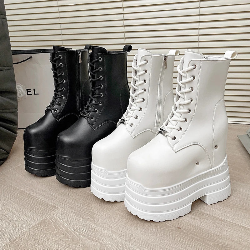 20 CM Women Platform Boots Casual Outdoor Shoes Chunky Simple Design Ankle Boots Cool Nightclub Party Cosplay Shoes