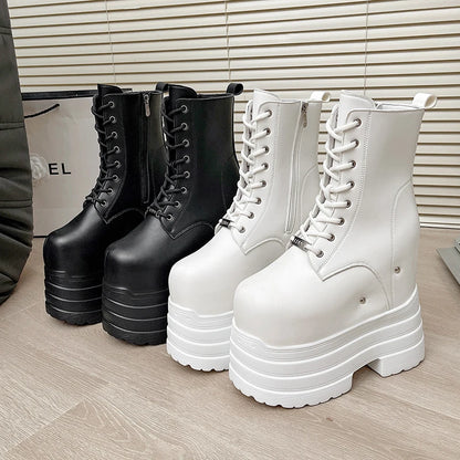 20 CM Women Platform Boots Casual Outdoor Shoes Chunky Simple Design Ankle Boots Cool Nightclub Party Cosplay Shoes