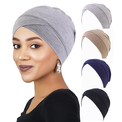 1PCS Women Modal Cotton Cross Turban Muslim Headwrap Soft Beanie Inner Underscraf Hat Headcover Hijabs Lady Chemo Cap
